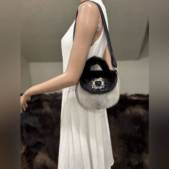 Colorblock Handmade Premium Real Mink Fur Top Handle Bag/Shoulder Bag/Crossbody - Picture 4 of 16